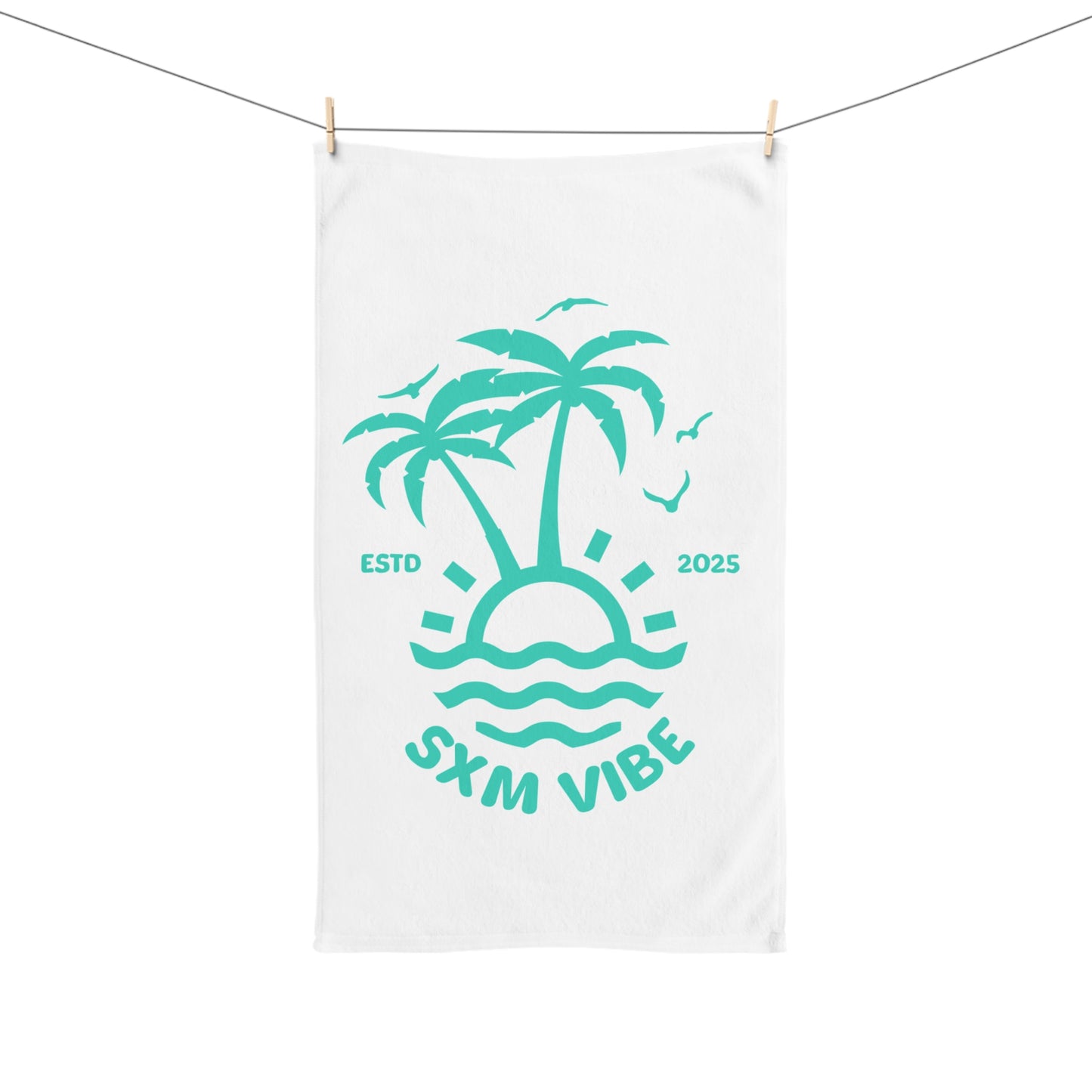 SXM Vibe Hand Towel (White-Turquoise)