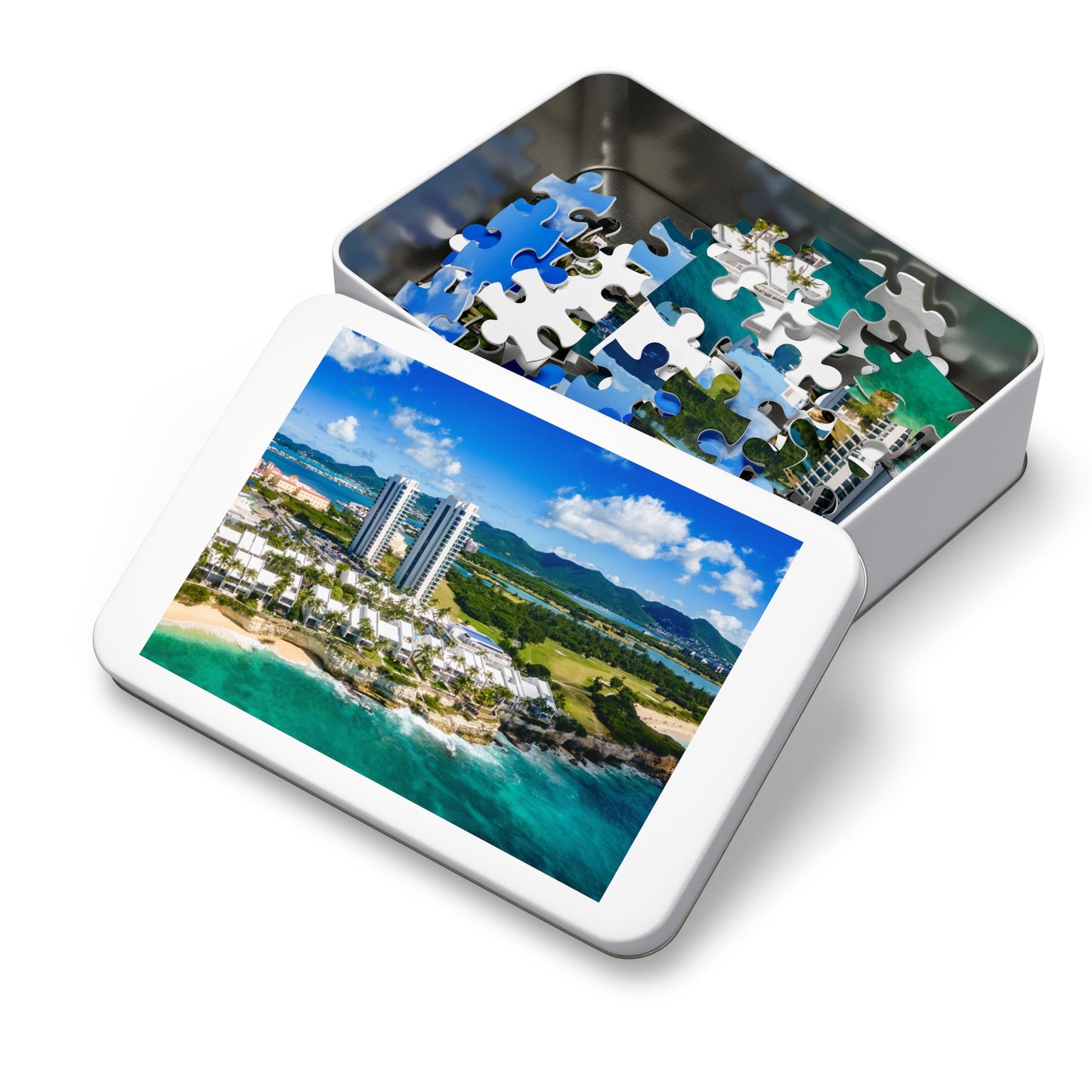 Fourteen Buildings Jigsaw Puzzle with Tin Box