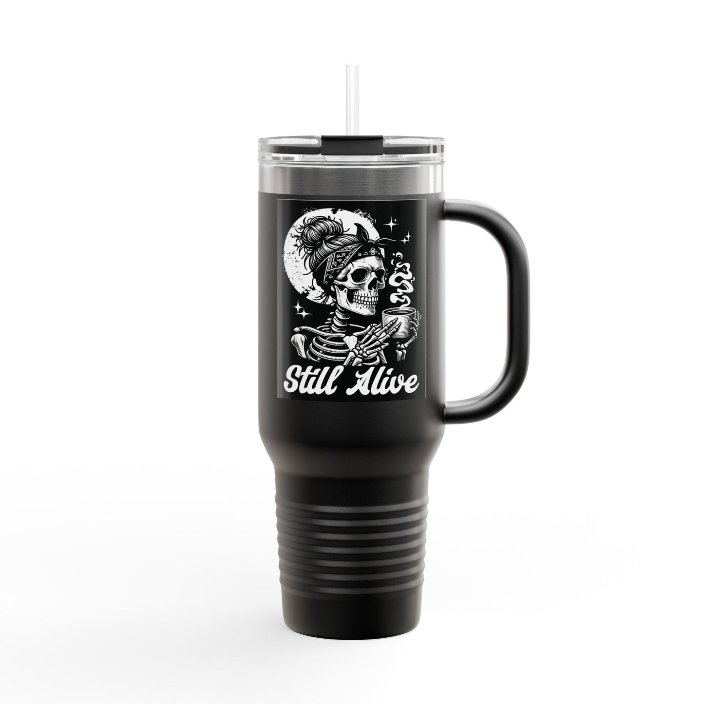 Still Alive, Insulated Travel Mug With 2 Logos, 40oz