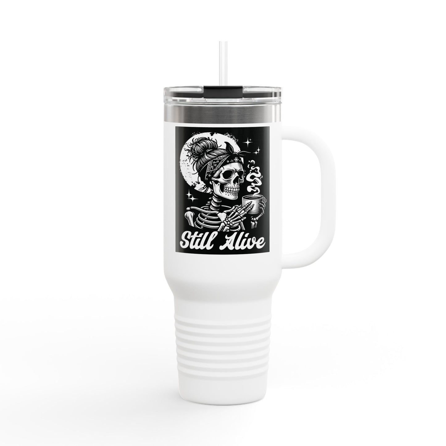 Still Alive, Insulated Travel Mug With 2 Logos, 40oz