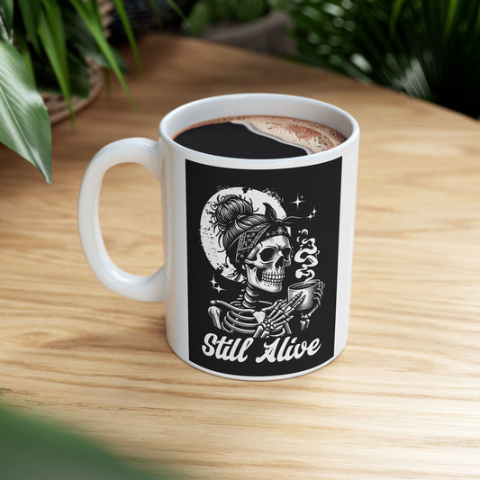 Still Alive Ceramic Mug, 2 Logos (White)