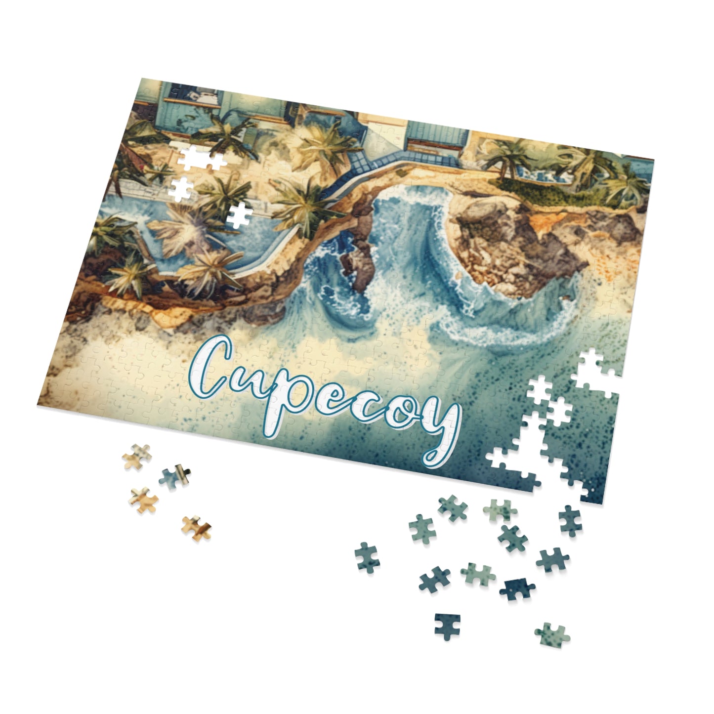 Cupecoy Watercolor Style Jigsaw Puzzle with Tin Box