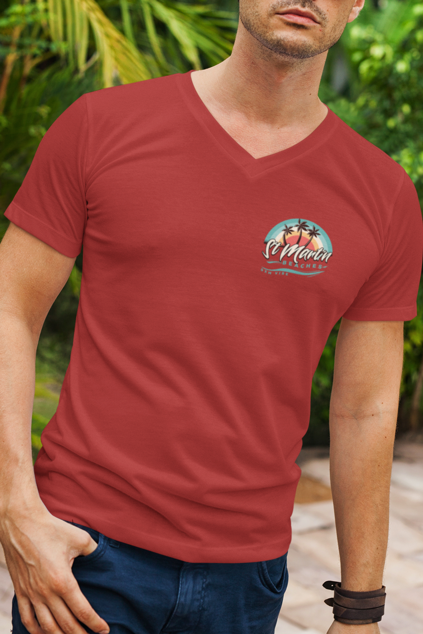 Men's 3 palms V-Neck (Logo on both sides)