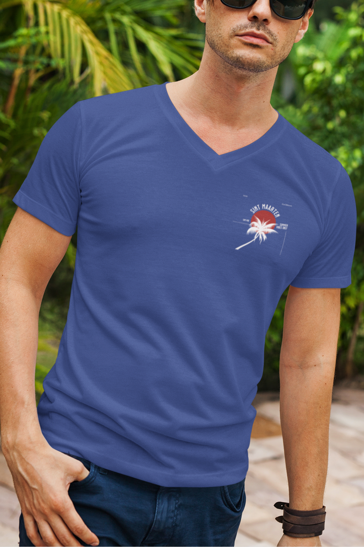 Men's Sint Maarten Palm V-Neck (Logo on both sides)