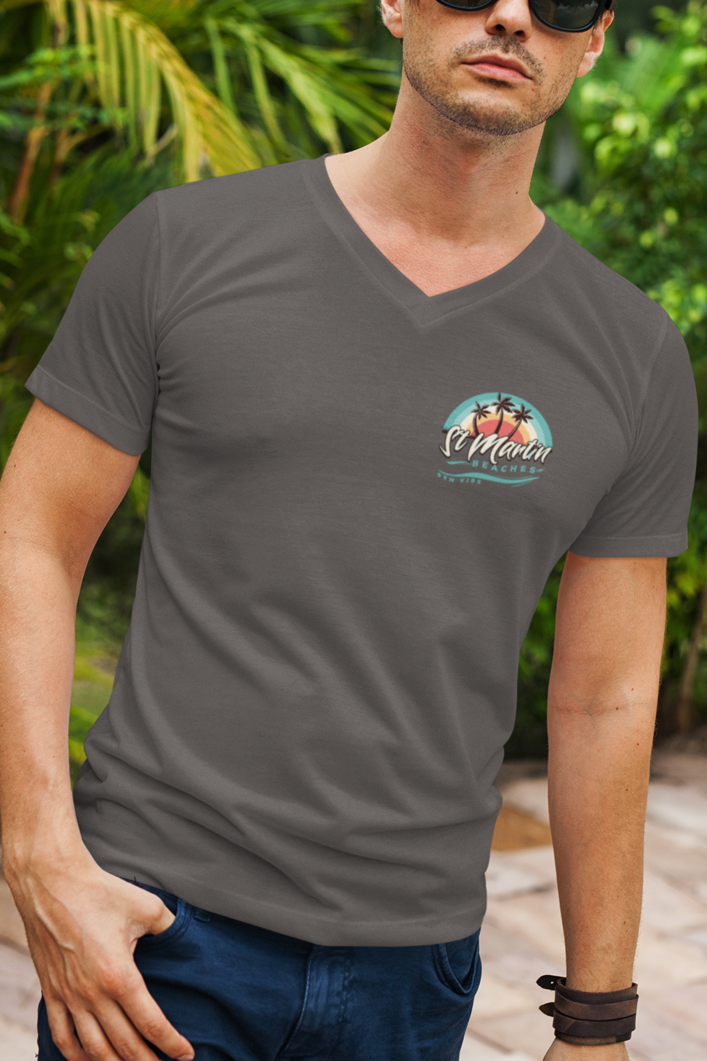 Men's 3 palms V-Neck (Logo on both sides)