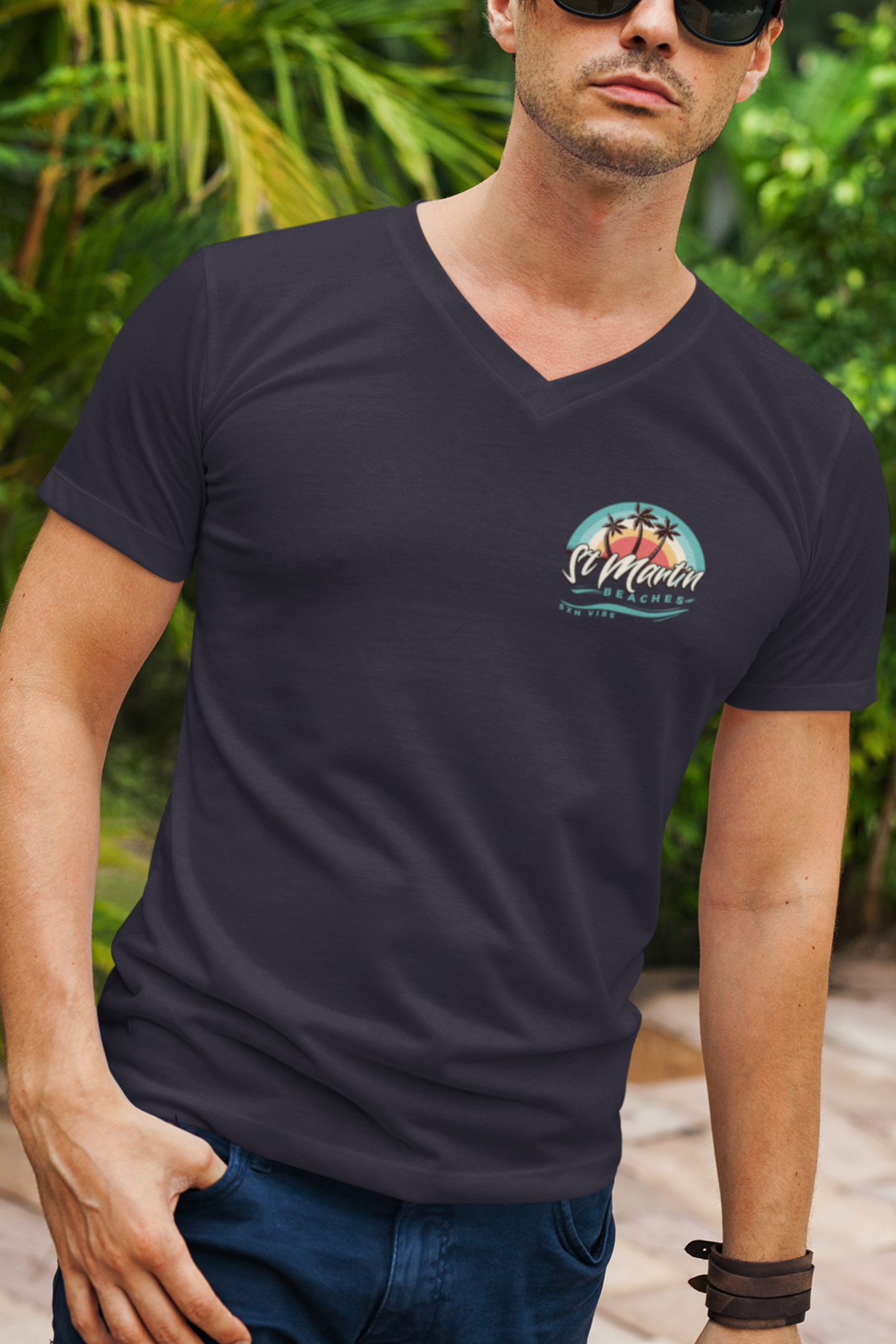 Men's 3 palms V-Neck (Logo on both sides)