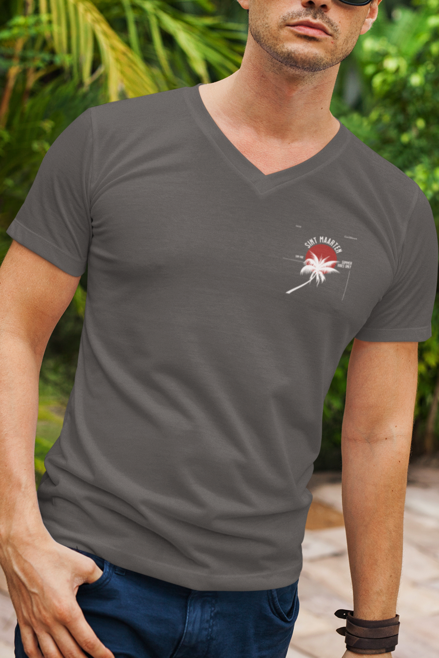 Men's Sint Maarten Palm V-Neck (Logo on both sides)