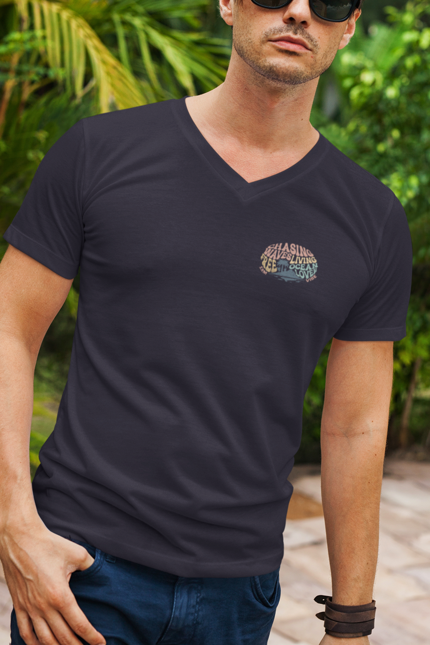 Men's Chasing Waves V-Neck (Logo on both sides)