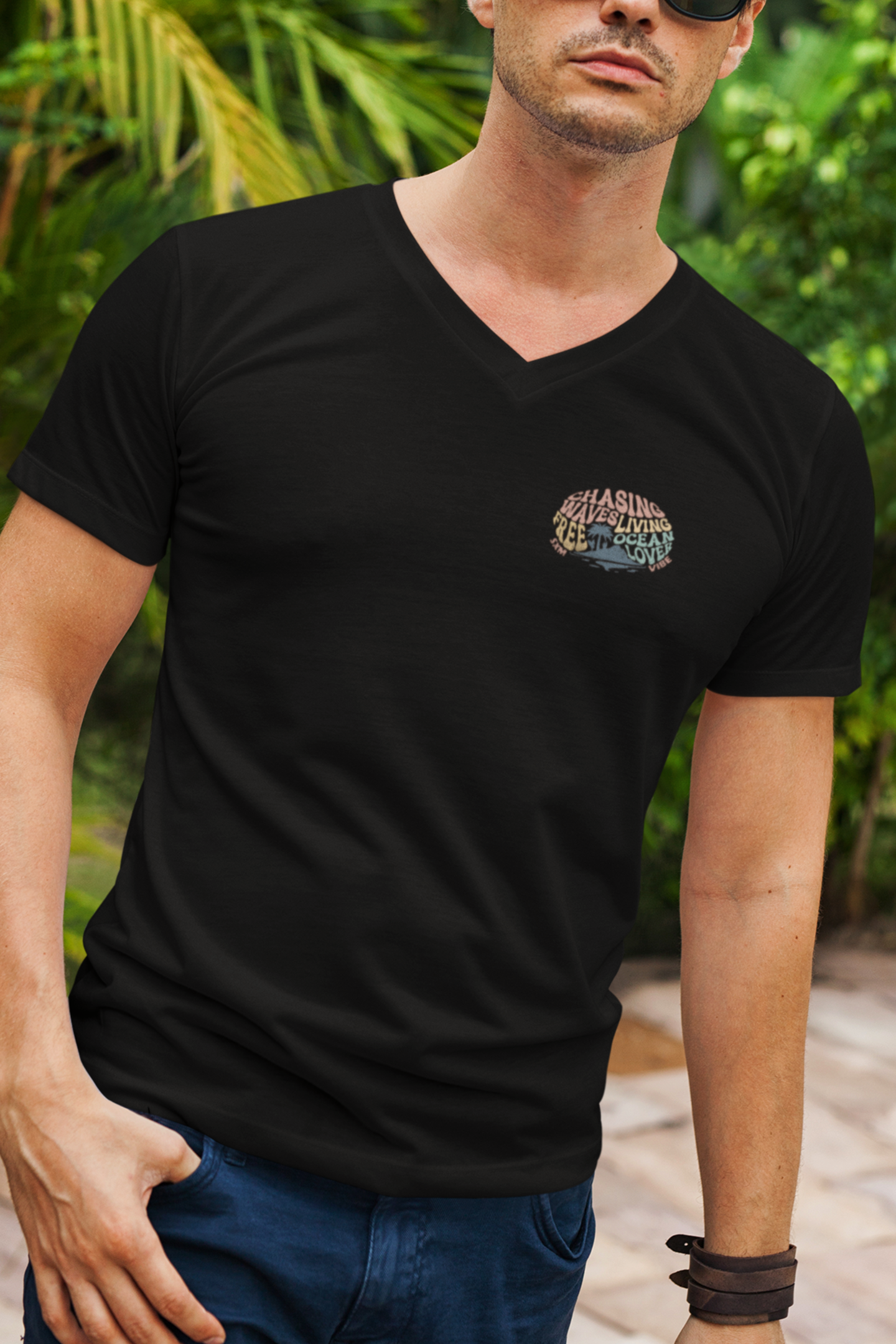 Men's Chasing Waves V-Neck (Logo on both sides)