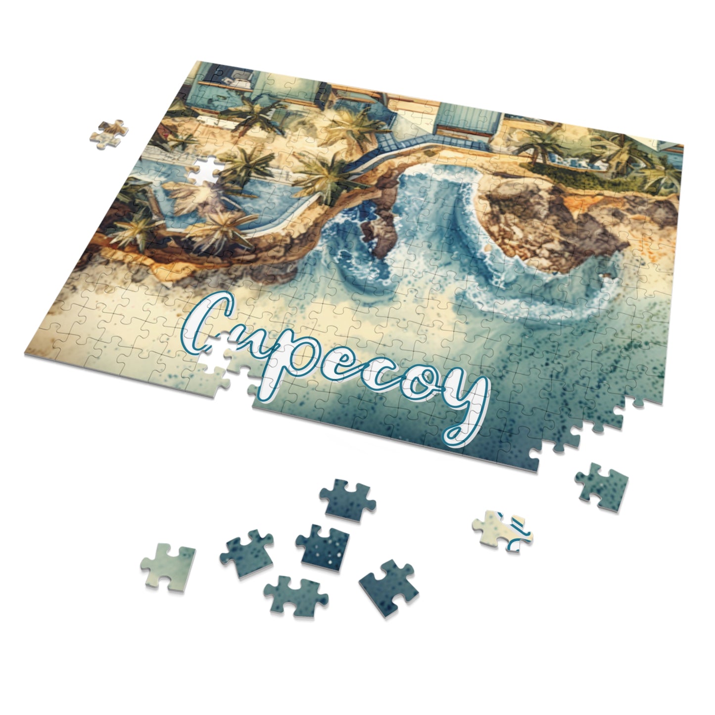 Cupecoy Watercolor Style Jigsaw Puzzle with Tin Box