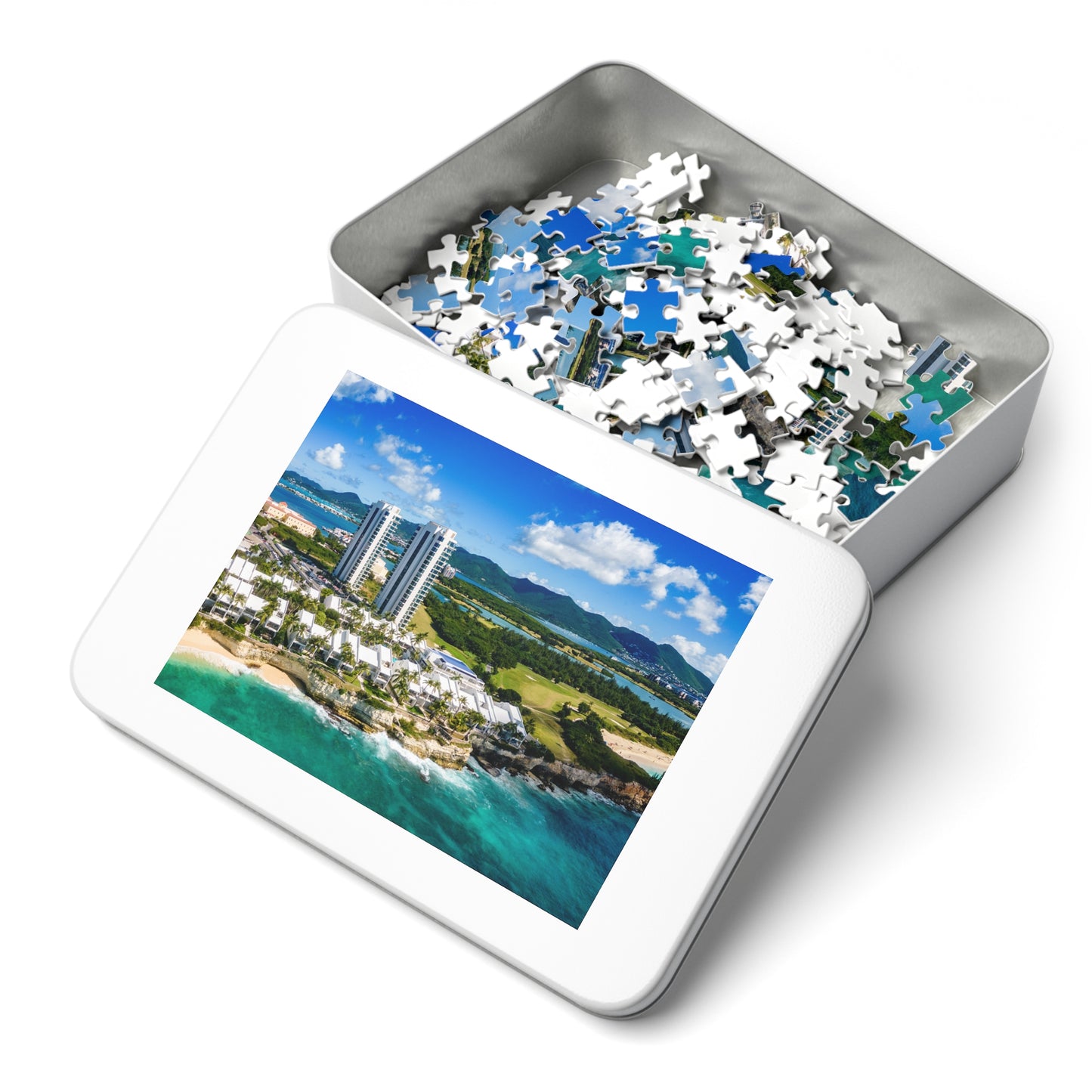 Fourteen Buildings Jigsaw Puzzle with Tin Box