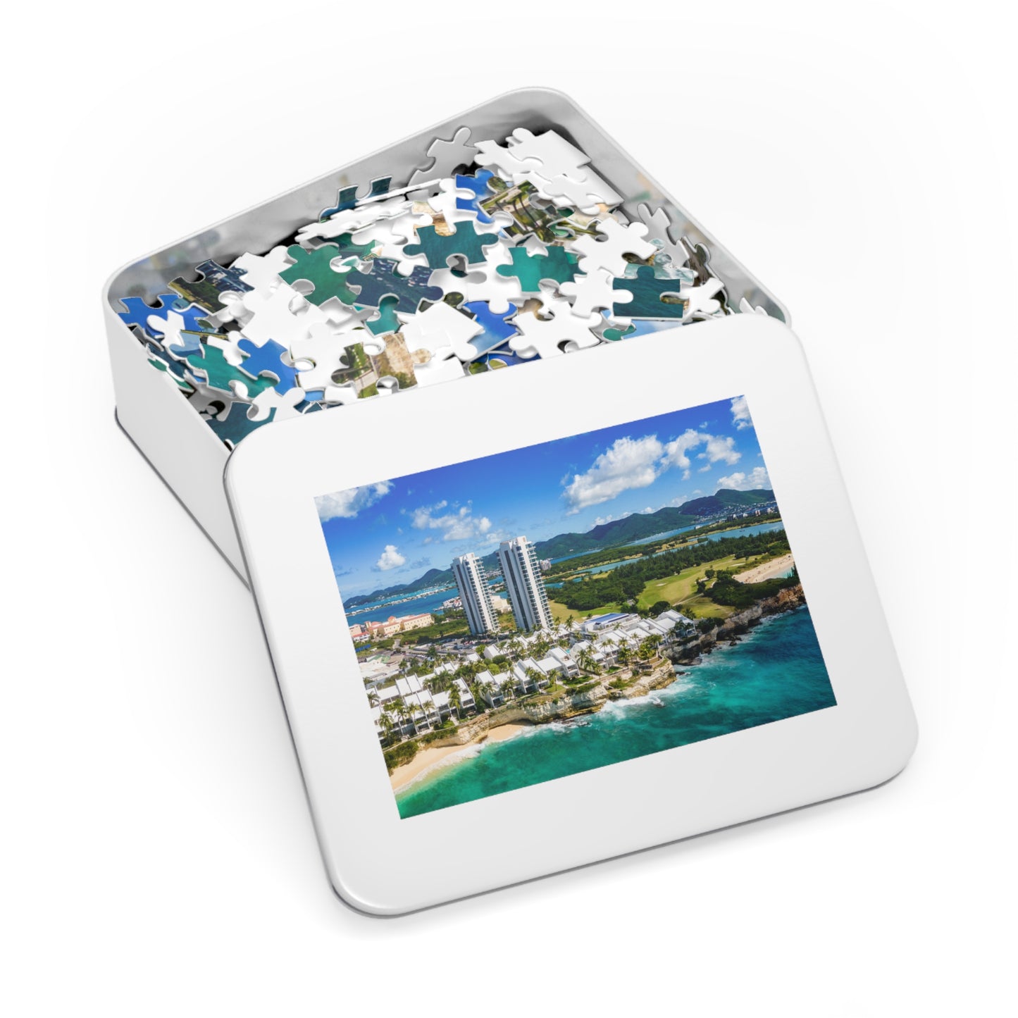 Fourteen Buildings Jigsaw Puzzle with Tin Box