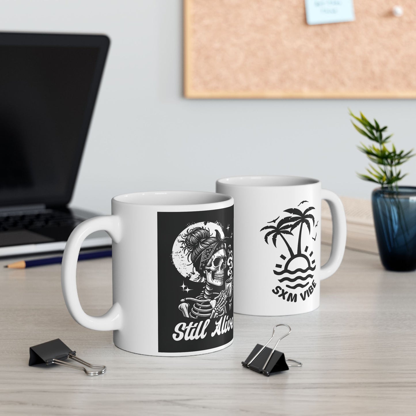 Still Alive Ceramic Mug, 2 Logos (White)