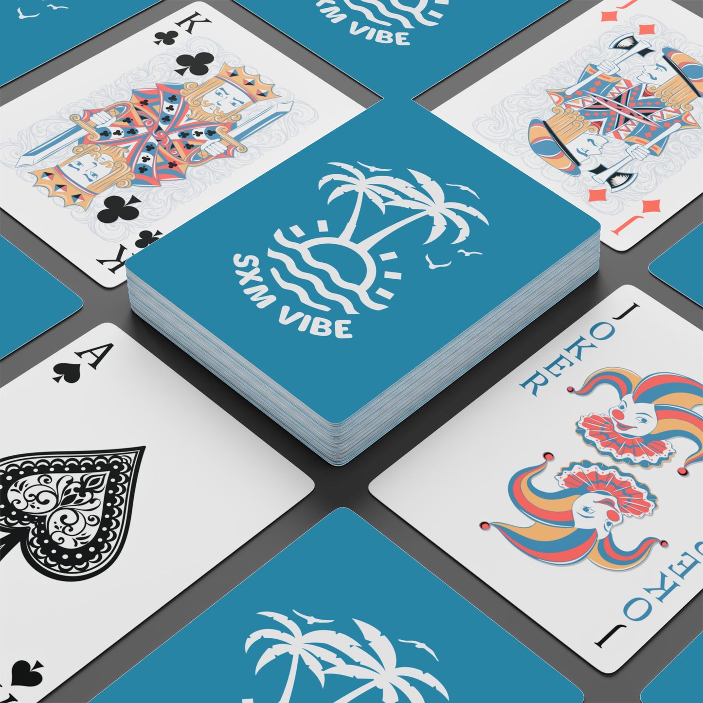 Poker Playing Cards (Turquoise-White)