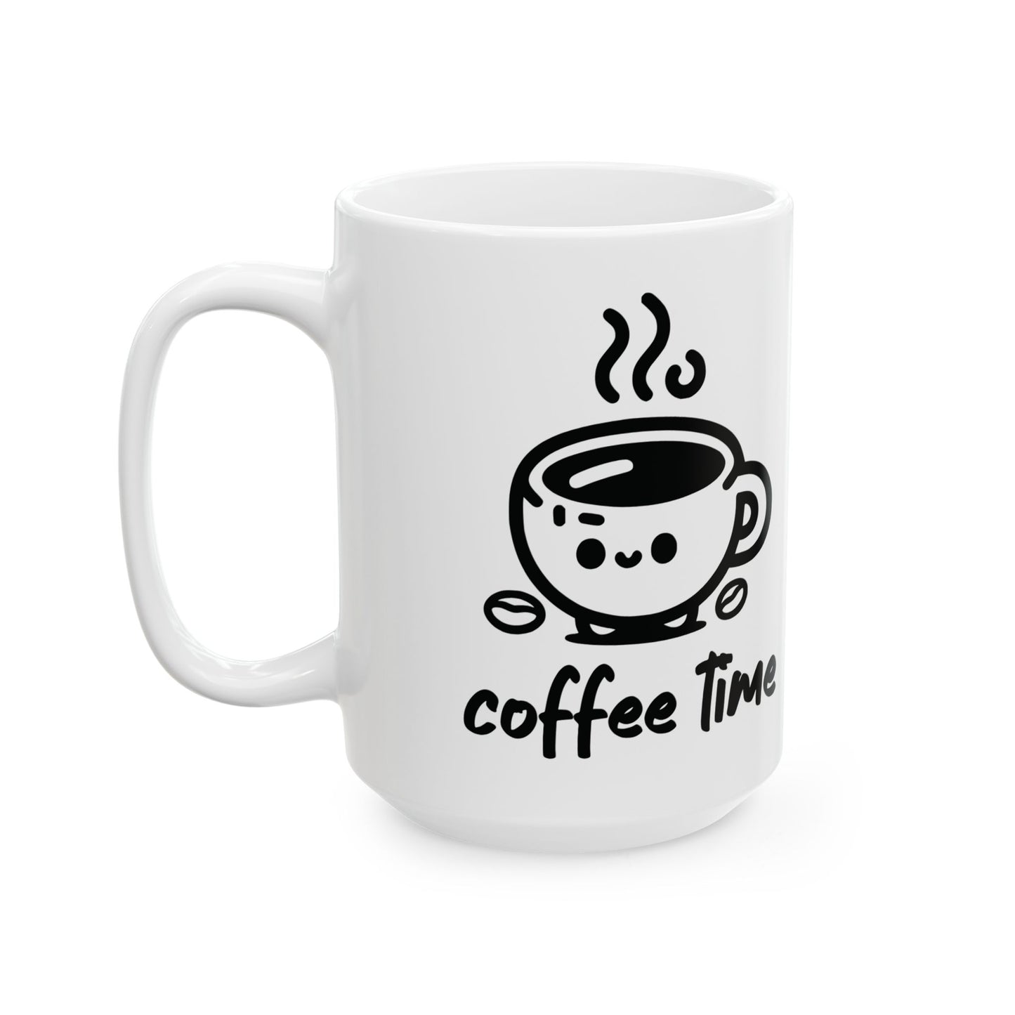 Coffee Time Ceramic Mug, 2 Logos (White)