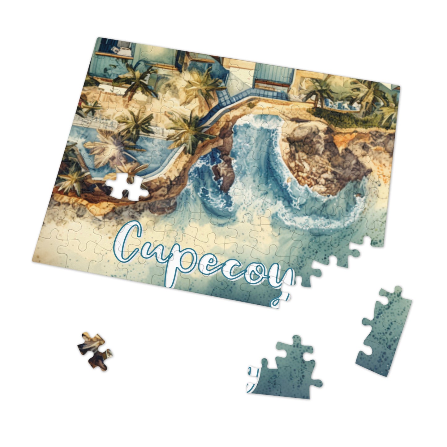 Cupecoy Watercolor Style Jigsaw Puzzle with Tin Box