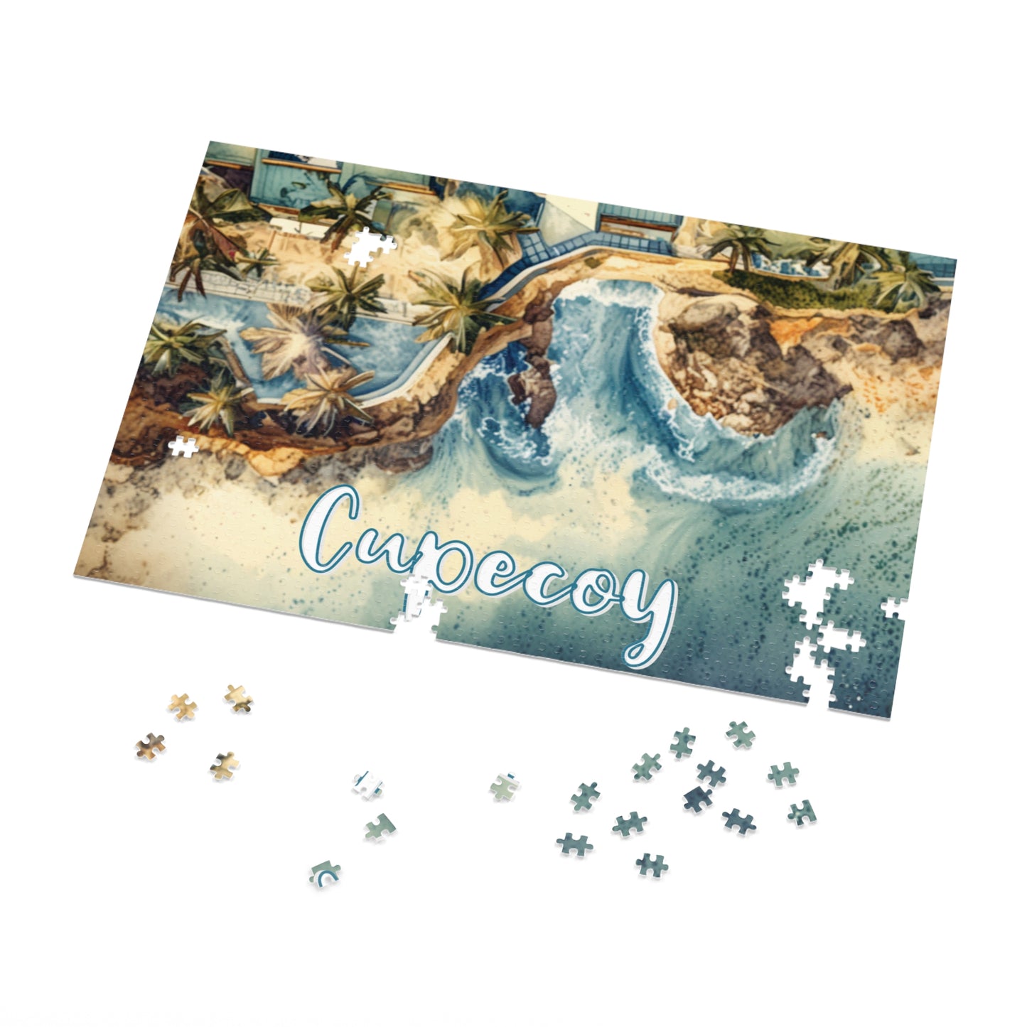 Cupecoy Watercolor Style Jigsaw Puzzle with Tin Box