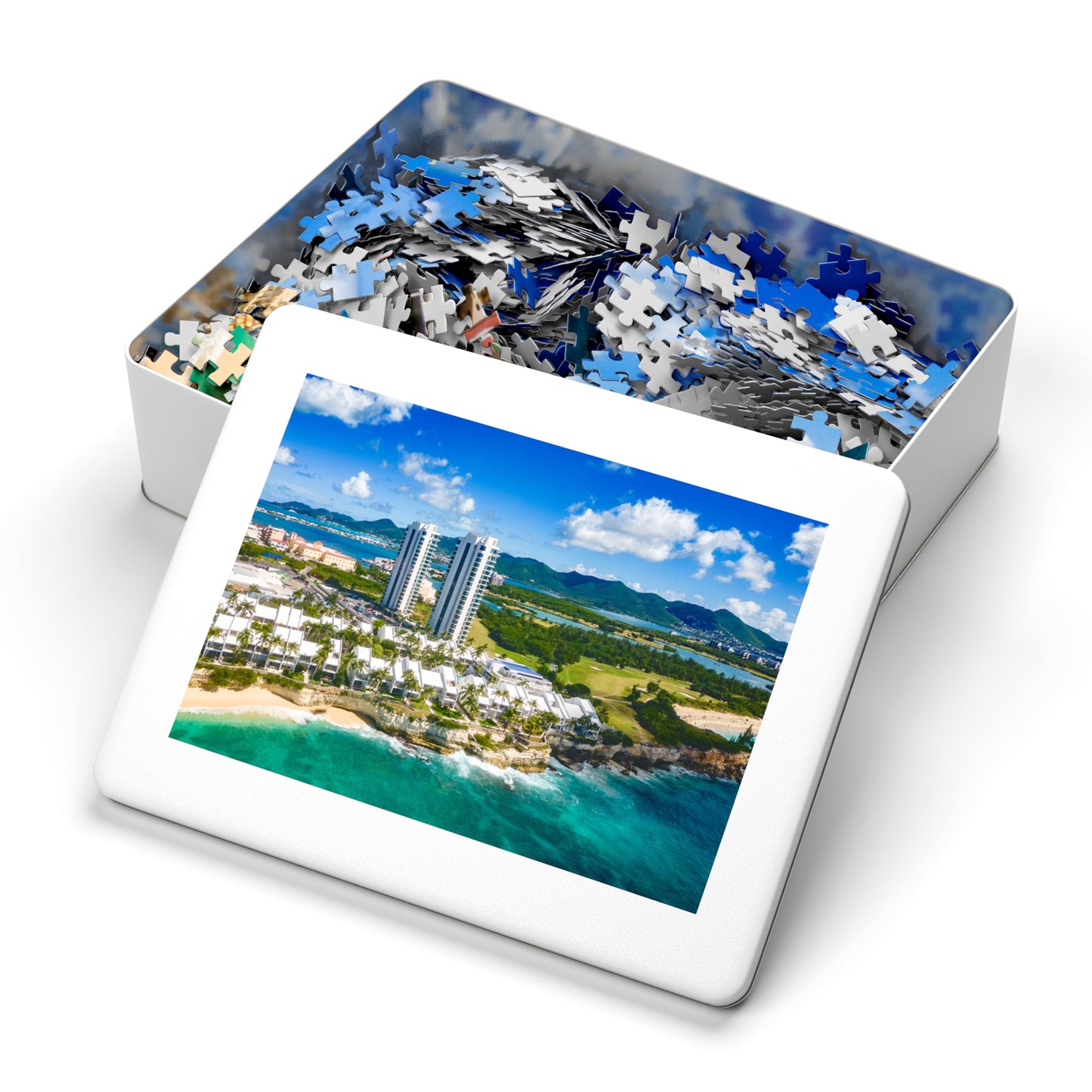 Fourteen Buildings Jigsaw Puzzle with Tin Box