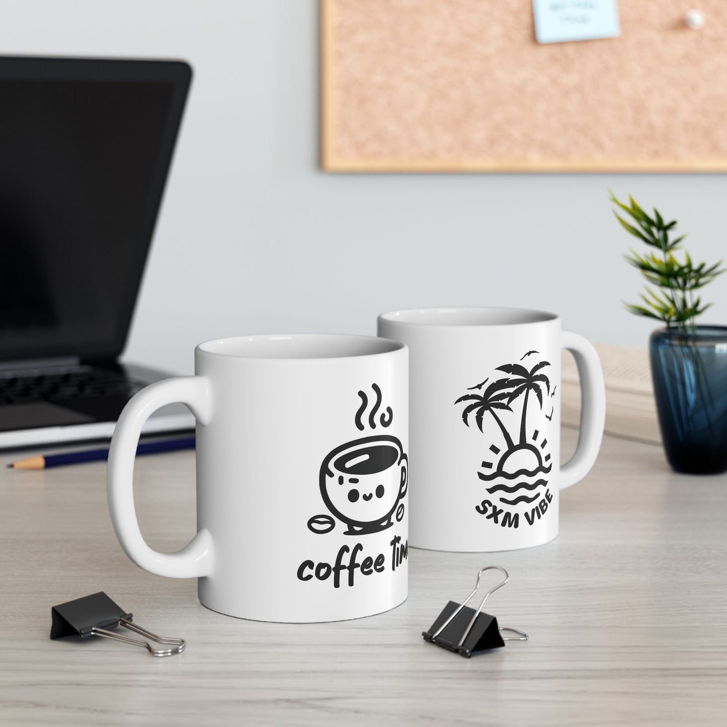 Coffee Time Ceramic Mug, 2 Logos (White)