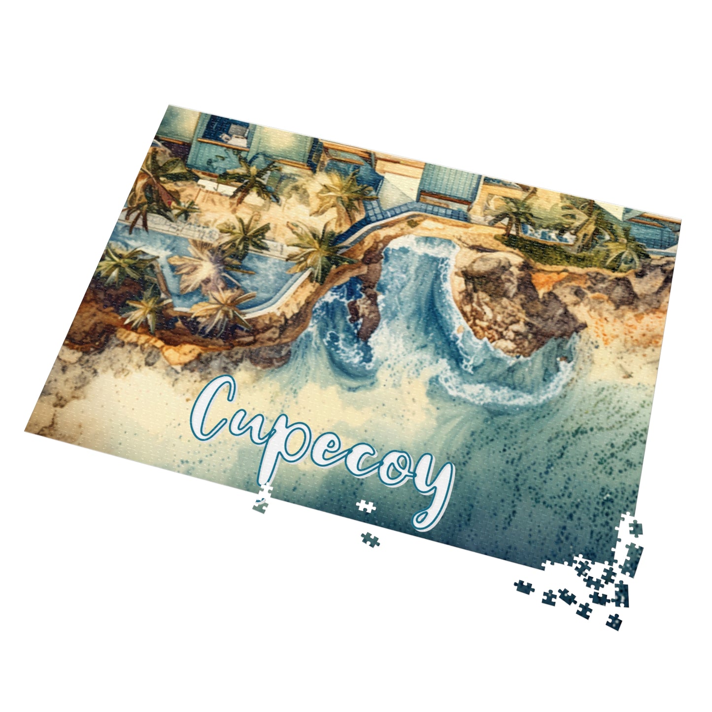 Cupecoy Watercolor Style Jigsaw Puzzle with Tin Box