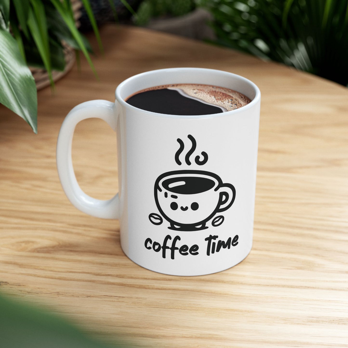 Coffee Time Ceramic Mug, 2 Logos (White)